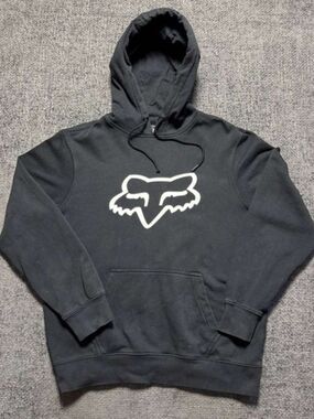 Fox Black Women's Black Hoodie with White Fox Head Logo Size Medium